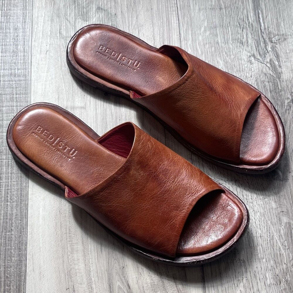 Bedstu Womes Size 8 Gia Sandals Brown Soft Leather Slides